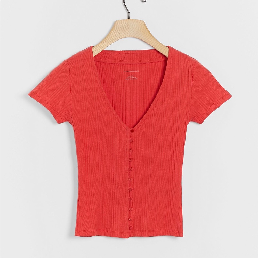 Anthropologie Mika Cherry Red Rib Knit Top L